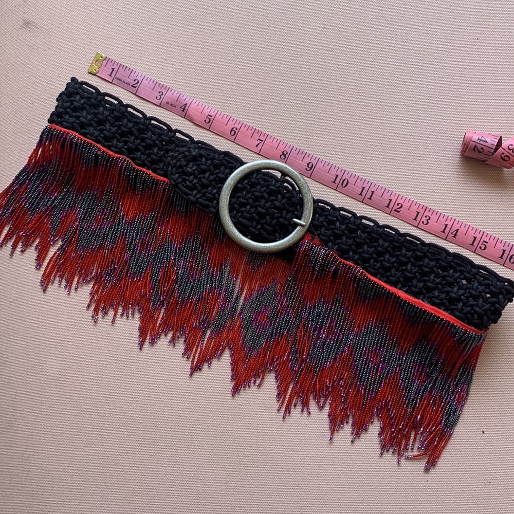 BURNING MAN ✨Disco cowgirl handmade macrame, leather & metallic bead Fringe belt